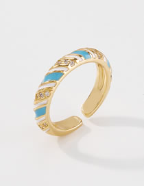 Fashion Blue Copper Inlaid Zirconium Geometric Drip Ring