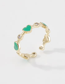 Fashion Green Bronze Diamond Drop Oil Love Heart Ring