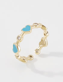 Fashion Blue Bronze Diamond Drop Oil Love Heart Ring