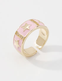 Fashion Pink Copper Inlaid Zirconium Drop Oil Star Open Ring