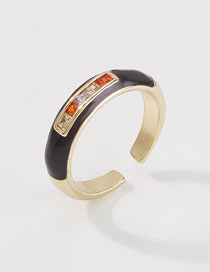 Fashion Black Copper Inlaid Zirconium Geometric Drip Open Ring