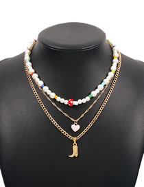 Fashion Color Random Pearl Mushroom Beaded Love Boots Multilayer Necklace