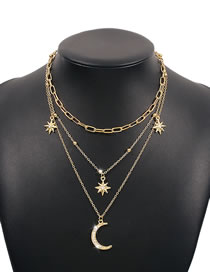Fashion Gold Alloy Diamond Star And Moon Multilayer Necklace