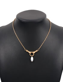Fashion Gold Alloy Geometric Ring Hanging Pearl Necklace