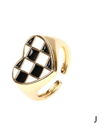 Fashion Black And White Chess Copper Drop Oil Checkered Love Ring