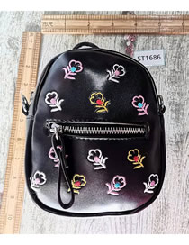 Fashion Black Pu Geometric Print Large Capacity Backpack