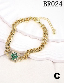 Fashion Green Gold-plated Copper And Diamond Geometric Bracelet