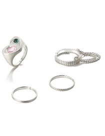Fashion Silver Alloy Diamond Love Heart Chain Ring Set