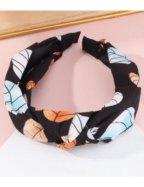 Fashion Black Fabric Printed Knotted Broad-brimmed Headband