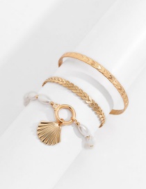 Fashion Gold Metal Pearl Scallop Geometric Bracelet Set