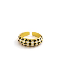 Fashion Gold+black And White Alloy Drip Oil Checkerboard Ring