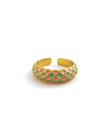 Fashion Golden+pink Green Alloy Drip Oil Checkerboard Ring