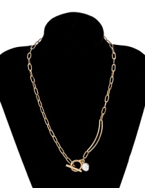 Fashion Gold Metal Ot Buckle Chain Pearl Necklace