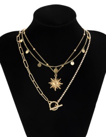 Fashion Gold Alloy Diamond Sunflower Multilayer Necklace