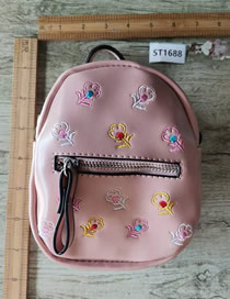 Fashion Pink Pu Geometric Print Large Capacity Backpack