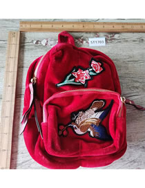 Fashion Red Geometric Velvet Embroidered Backpack