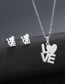 Fashion Tz271 (silver) Stainless Steel Letter Earrings Necklace Set