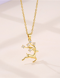 Fashion Gold Titanium Steel Diamond Fawn Necklace
