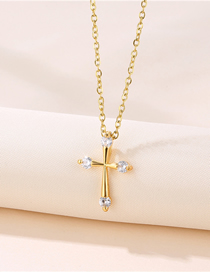 Fashion Gold Titanium Steel Inlaid Zirconium Gold Plated Cross Necklace