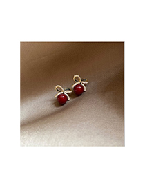Fashion Red Alloy Diamond Bowknot Ball Stud Earrings