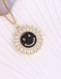 Fashion 3#black Copper Inlaid Zirconium Sunflower Dripping Oil Smiley Face Necklace