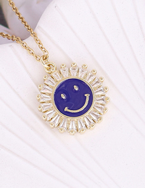 Fashion 6#dark Blue Copper Inlaid Zirconium Sunflower Dripping Oil Smiley Face Necklace