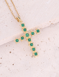 Fashion 2#green Copper Inlaid Zirconium Cross Necklace