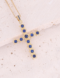 Fashion 6#royal Blue Copper Inlaid Zirconium Cross Necklace