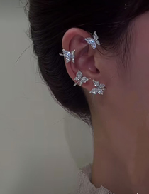 Fashion Butterfly Silver Right Ear Alloy Diamond Butterfly Ear Clamp