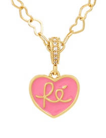 Fashion Pink Copper Inlaid Zirconium Drop Oil Letter Love Necklace