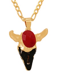 Fashion Red Titanium Steel Thick Chain Resin Bull Head Necklace