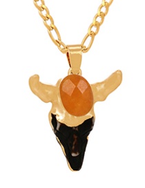 Fashion Orange Titanium Steel Thick Chain Resin Bull Head Necklace