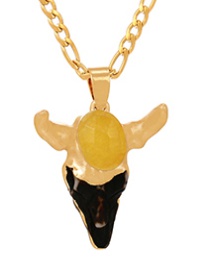 Fashion Yellow Titanium Steel Thick Chain Resin Bull Head Necklace