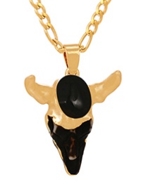 Fashion Black Titanium Steel Thick Chain Resin Bull Head Necklace