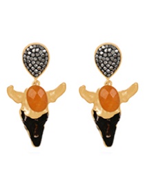 Fashion Orange Titanium Steel Diamond Resin Bull Head Stud Earrings
