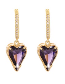 Fashion Dark Purple Copper Inlaid Zirconium Love Ear Ring