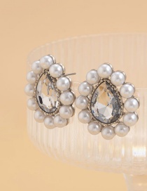 Fashion White K+transparent Diamond Alloy Inlaid Drop-shaped Pearl Earrings