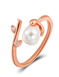 Fashion Rose Gold Bronze Diamond Pearl Branch Open Ring