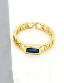 Fashion Blue Square Hollow Ring Alloy Inlaid Square Crystal Geometric Ring