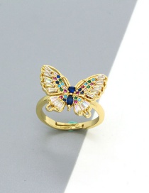Fashion Blue Diamond Butterfly Alloy Crystal Butterfly Open Ring