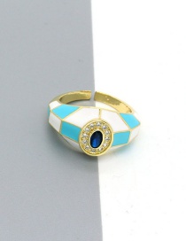 Fashion Sky Blue Grid Alloy Inlaid Zirconium Geometric Diamond Open Ring