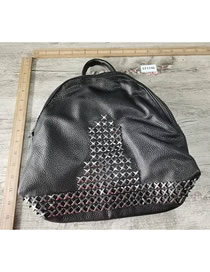 Fashion Black Pu Geometric Large Capacity Backpack