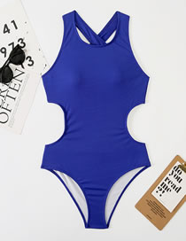 Fashion 4# Polyester Pit Stripe Back Cross Waist Cutout One-piece Swimsuit
