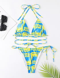 Fashion 1# Polyester Printed Halterneck Lace Split Swimsuit