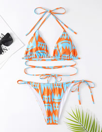 Fashion 2# Polyester Printed Halterneck Lace Split Swimsuit