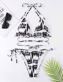 Fashion 4# Polyester Printed Halterneck Lace Split Swimsuit