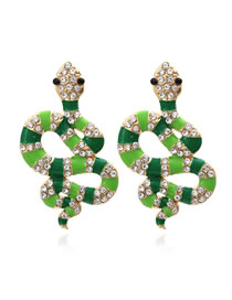 Fashion Green Alloy Oil Drop Diamond Serpentine Earrings