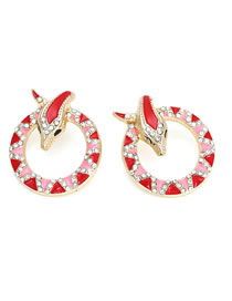 Fashion Red Alloy Diamond-studded Oil Drop Snake-shaped Earrings