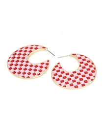 Fashion Red Alloy Dripping Geometric Plaid Earrings