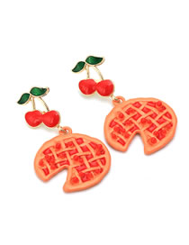 Fashion Color Mixing Alloy Paint Pizza Dripping Cherry Earrings